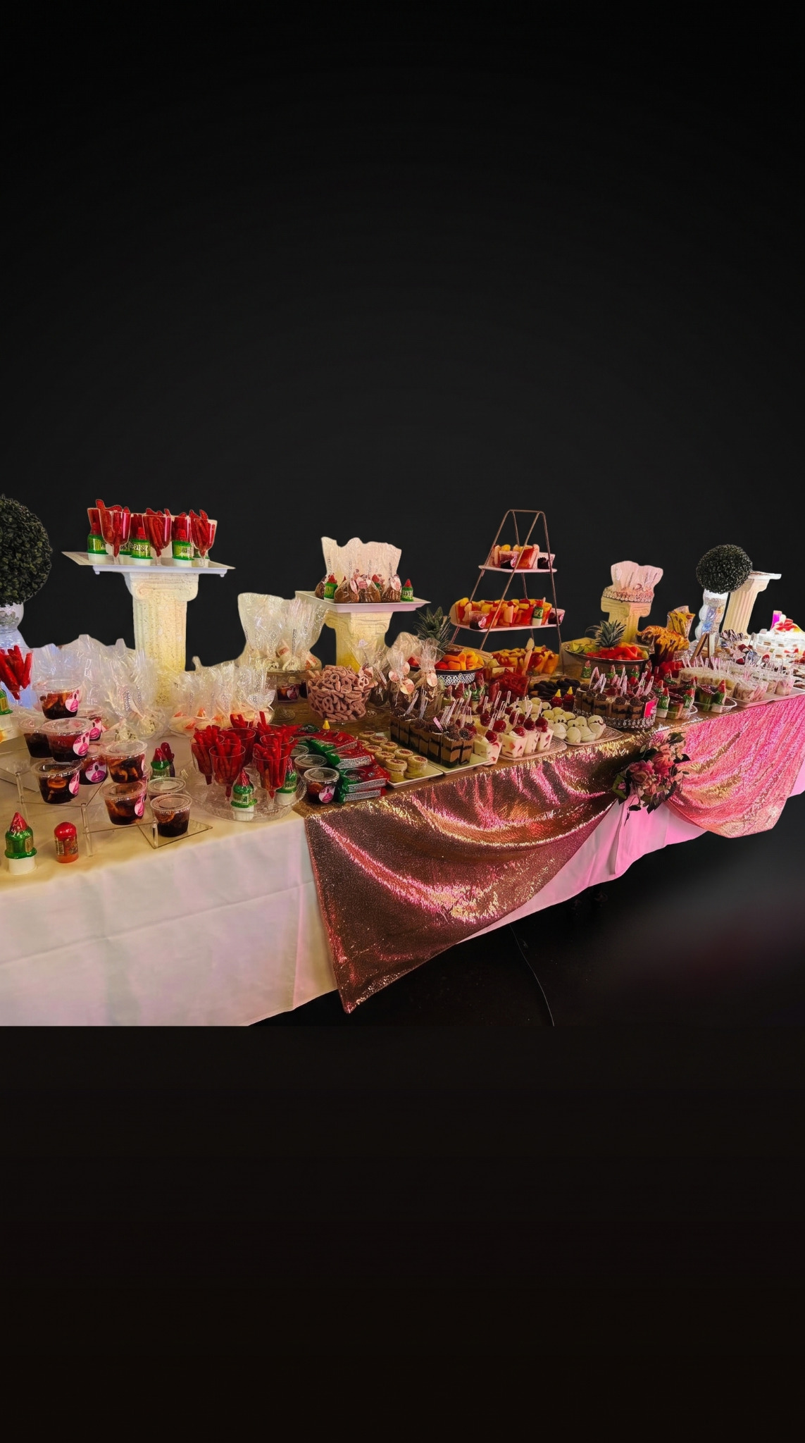 A table display of treats arranged for an event